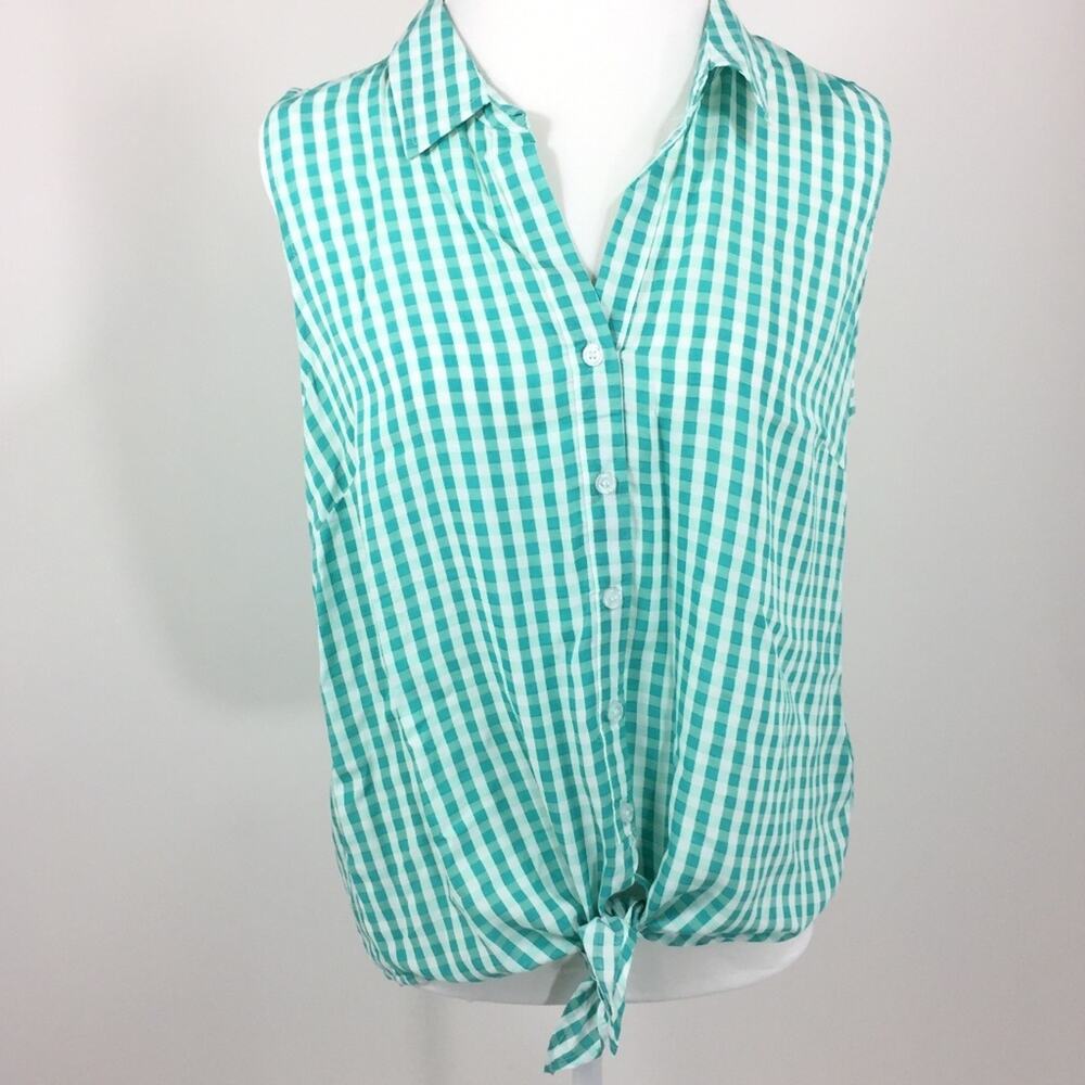 Saint Tropez West Womens Large Top Gingham Tie Front Sleeveless NEW!!